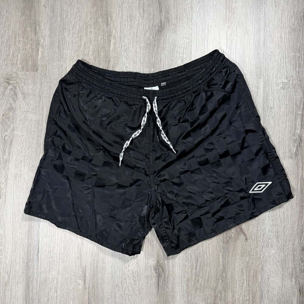 Vintage Umbro Soccer Shorts Black Checkered Pattern Size Large
